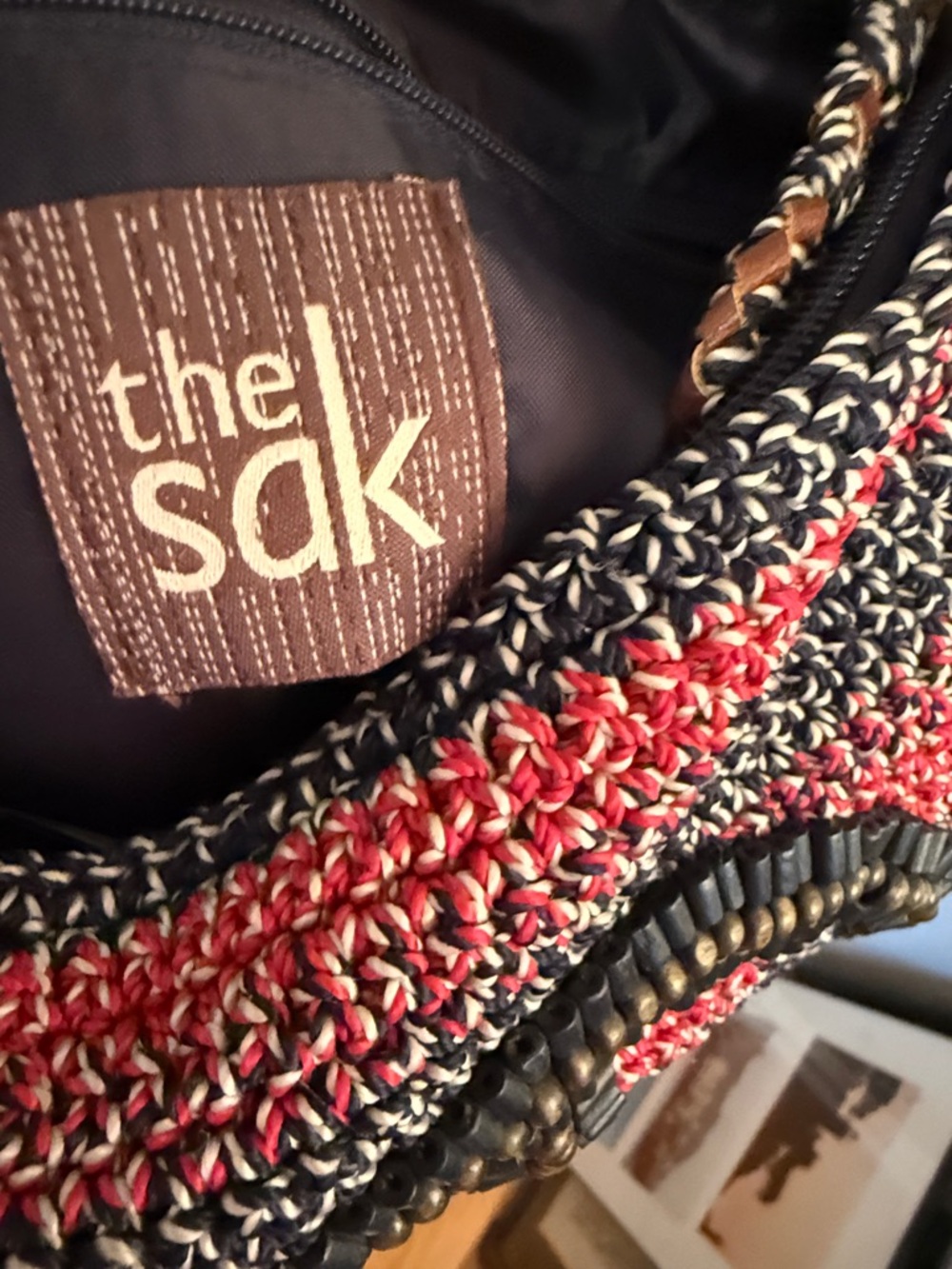 The Sak Crochet Peace Sign Crossbody Bag - Pink & Black - Picture 2 of 5